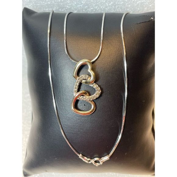 10KT Tricolor Triple Open Heart Diamond Pendant Necklace...